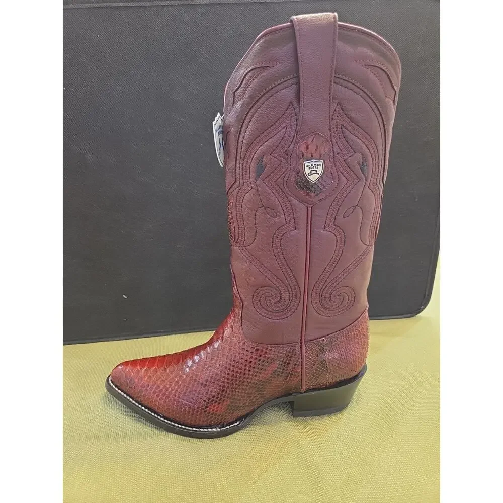 Wild West Burgundy Snake J Toe Cowboy Boot Handmade 299N5707 - Picture 7 of 11